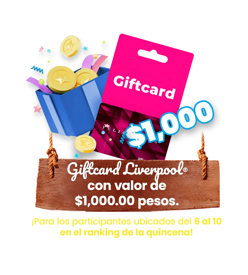 Giftcard Liveerpool® con valor de $1,000.00 presos