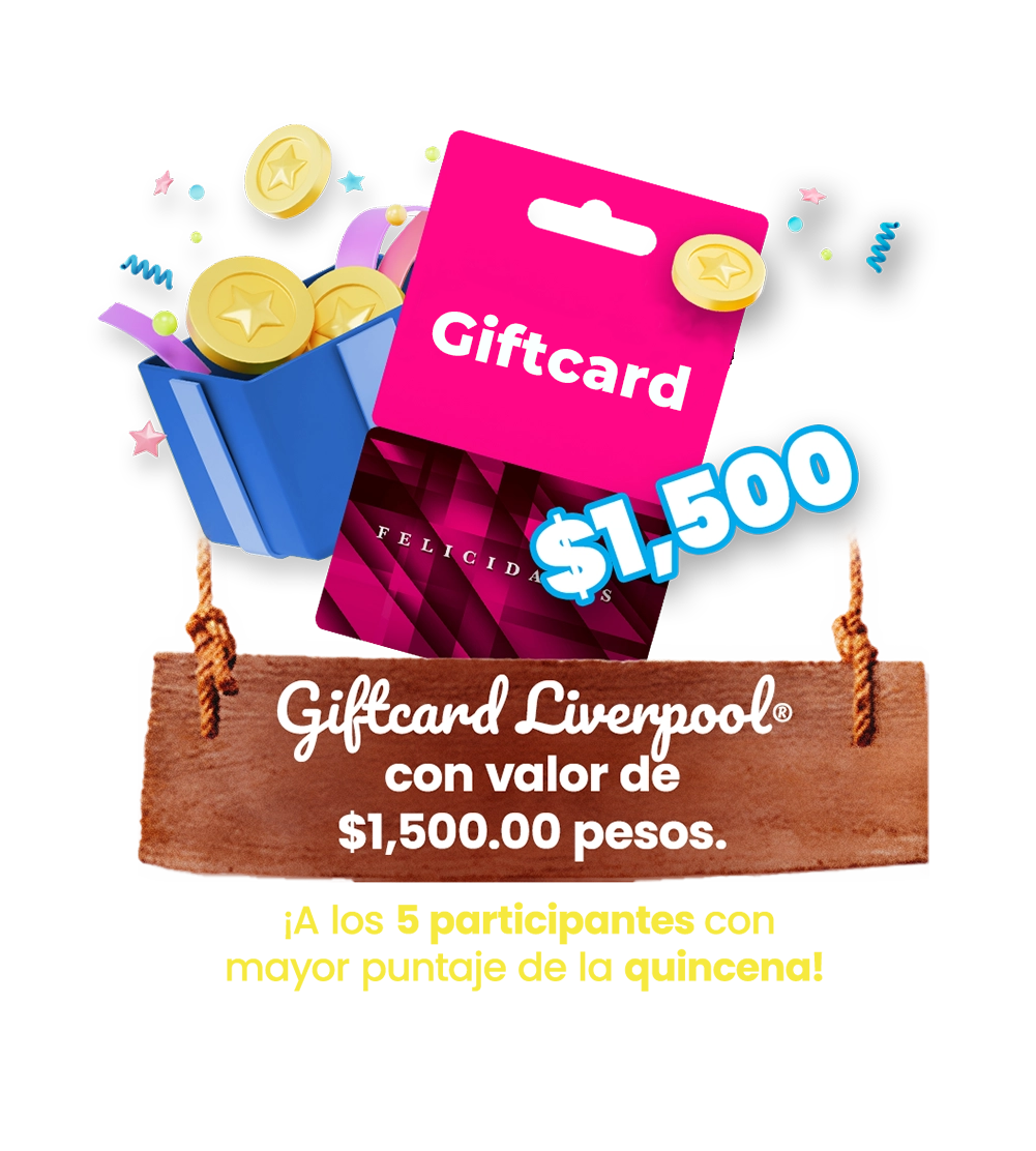 Giftcard Liveerpool® con valor de $1,500.00 presos